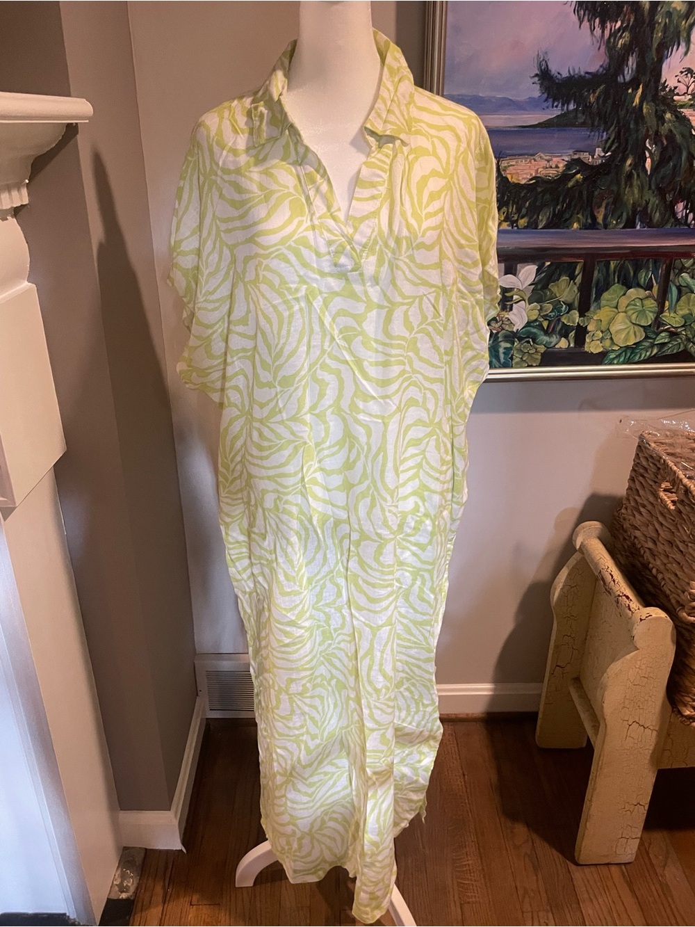 Tahari Lime Abstract-Print Short-Sleeve coverup kaftan